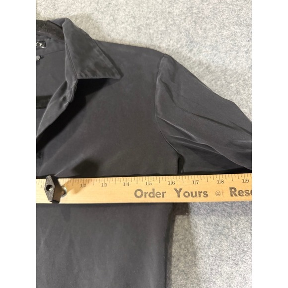 Theory Womens Size P Black Silk Stretch Button Down Shirt Long Sleeve Blouse - Picture 5 of 8